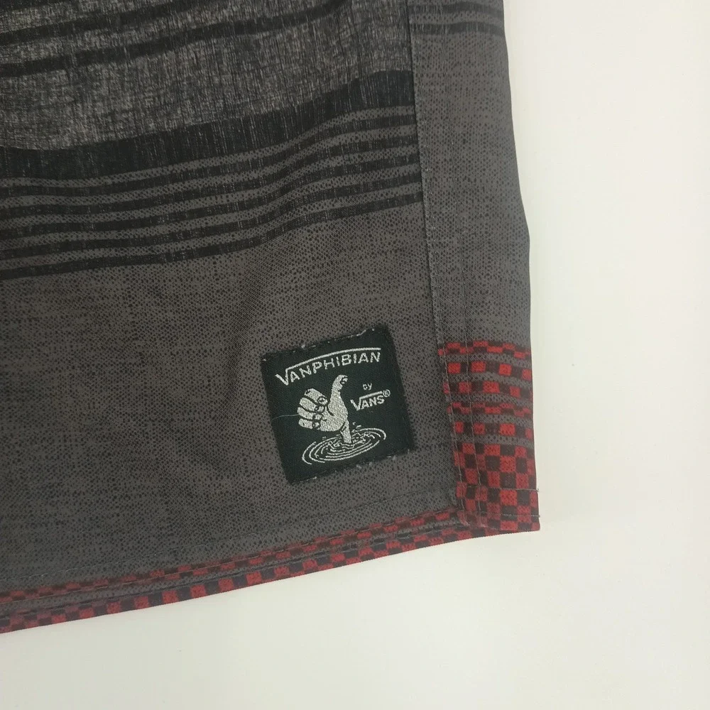 Vans Vanphibian Hybrid Board Shorts Mens 30 Grey Red Stripe Checkerboard Swim